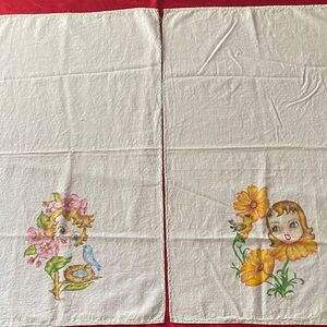 Vintage Flower Girl and Bird Tea Towels